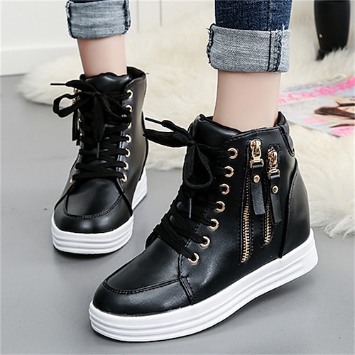 

Femme Basket Bottes Papa Chaussures Baskets montantes du quotidien Bottines Bottines Rivet Fermeture Talon Plat Bout rond Décontractées Minimalisme Course à Pied Marche Polyuréthane Lacet Couleur unie