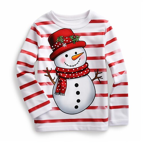 

Natal Para Meninas 3D Boneco de Neve Listra Camiseta Camisa Manga Longa Impressão 3D Outono Inverno Ativo Moda Estilo bonito Poliéster Infantil 3-12 anos Gola Redonda Ao ar livre Casual Diário Normal