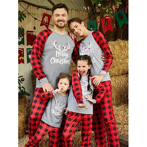 

Papai Noel Rena Pijamas de Natal Familiar Vestuário de Noite Homens Mulheres Para Meninos Para Meninas Roupas combinando para a família Natal Ano Novo Noite de Natal Crianças Adulto Home Wear