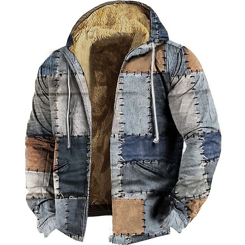 

Halloween Barbed Wire Jacket Mens Graphic Hoodie Patchwork Prints Daily Classic Casual 3D Zip Fleece Holiday Vacation Going Out Hoodies Blue Purple Stitches Winter Grey Unanswerable Denim