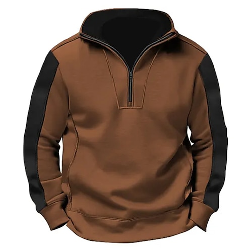 

Homme Sweat shirt Sweat-shirt quart de fermeture éclair Marron Kaki Col Mao Bloc de couleur Patchwork Sport Loisir du quotidien Vacances Vêtement de rue basique Décontractées Printemps Automne