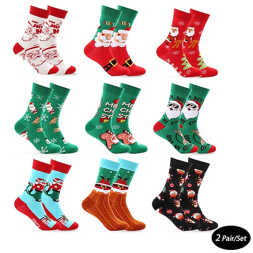 

Men's 2 Pairs Crew Socks Men Socks Xmas Socks Red / Green GreenWhite Color Christmas Casual Daily Basic Medium Fall / Winter Thermal