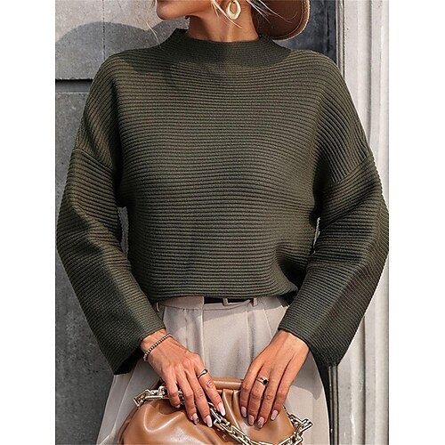 

Women's Pullover Sweater Jumper Crew Neck Ribbed Knit Core Spun Yarn Oversized Fall Winter Regular Outdoor Daily Going out Stylish Casual Soft Long Sleeve Solid Color Black White Army Green S M L