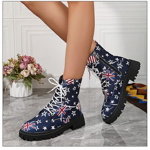 

Women's Boots Platform Boots Combat Boots Plus Size Party Outdoor Daily Booties Ankle Boots Platform Chunky Heel Round Toe Punk Fashion Gothic PU Lace-up Solid Color Galaxy Blue Brown Dark Blue