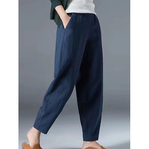 

Women's Bloomers Cropped Pants Harem Pants Cotton And Linen Plain Pocket High Cut Ankle-Length Micro-elastic High Waist Vacation Streetwear Outdoor Street Wine Black S M Winter Autumn / Fall
