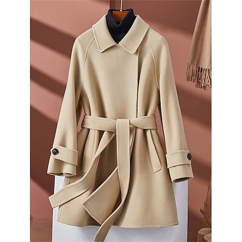 

Manteau Femme Extérieur Plein Air Achats Usage quotidien Contemporain mode Décontractées Style de rue Avec poches Avec ceinture Longue Manteau Noir Chameau Vert Automne Hiver Boutonné devant Revers