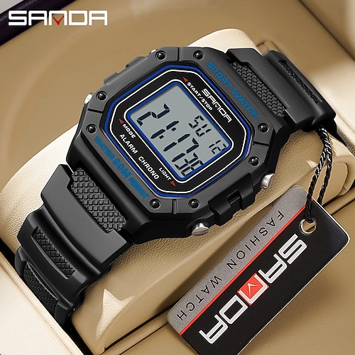 

SANDA Men Digital Watch Fashion Casual Wristwatch Luminous Alarm Clock Waterproof TPU Watch