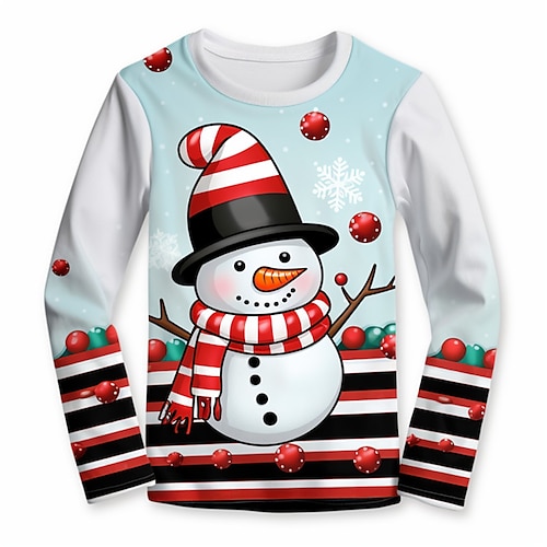 

Navidad Chica 3D Muñeco de Nieve Raya Camiseta Camisa Manga Larga Impresión 3D Otoño Invierno Activo Moda Estilo lindo Poliéster Niños 3-12 años Cuello Barco Exterior Casual Diario Ajuste regular