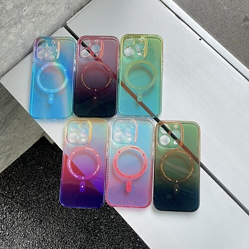 

Phone Case For iPhone 15 Pro Max iPhone 14 13 12 11 Pro Max Plus With Magsafe Magnetic Support Wireless Charging Non-Yellowing Color Gradient TPU