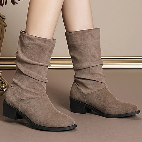 

Damen Stiefel Slouchy-Stiefel Übergrössen Outdoor Täglich Stiefel mit mittlerer Wade Blockabsatz Spitze Zehe Vintage Klassisch Brautkleider schlicht Kunst-Veloursleder Halbschuhe Feste Farbe Schwarz