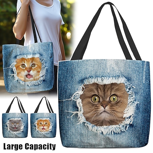 

Damen Stoffbeutel Schultertasche Leinentragetasche Polyester Outdoor Einkauf Festtage Bedruckt Hohe Kapazität Klappbar Leichtgewichtig Katze