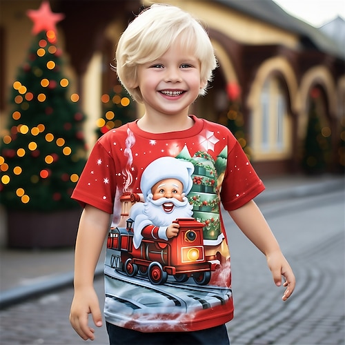 

Natal meninos 3d papai noel trem camisa camiseta manga curta impressão 3d outono ativo esportes moda poliéster crianças 3-12 anos ao ar livre casual diário ajuste regular