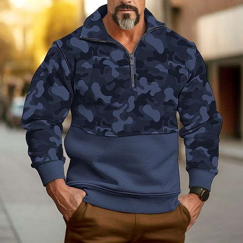 

Herren Sweatshirt Pullover Hoodie mit Viertelreißverschluss Blau Orange Braun Troyer Halber Reißverschluss Tarnfarben Patchwork Sport Natur Täglich Festtage Strassenmode Basic Brautkleider schlicht