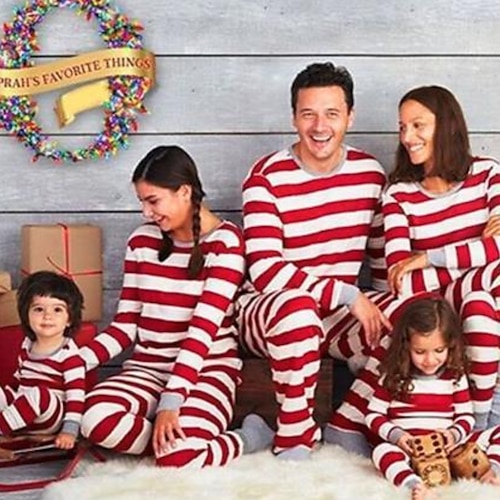 

Familie Weihnachten Pyjamas Gestreift Heim Rote Langarm Mama und ich Outfits Aktiv Passende Outfits