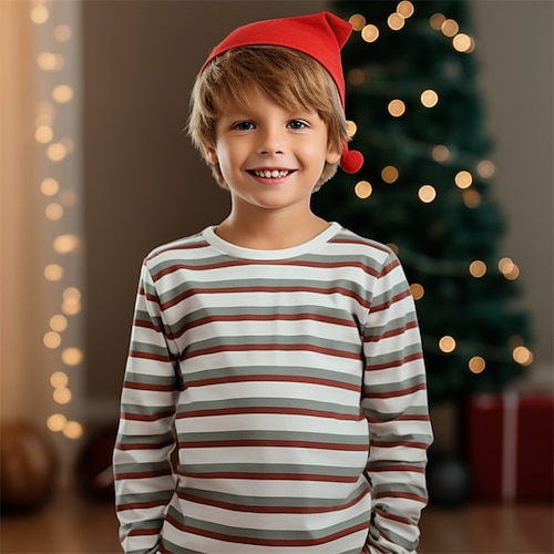

Para Meninos 3D Listra Camiseta Camisa Manga Longa Impressão 3D Outono Inverno Esportes Moda Roupa de rua Poliéster Infantil 3-12 anos Gola Redonda Ao ar livre Casual Diário Normal