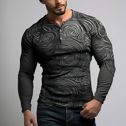 

Graphic Hilfsmuster Modisch Täglich Brautkleider schlicht Herren 3D-Druck Henley Shirt Casual Festtage Ausgehen T-Shirt Grün Dunkelblau Dunkelgray Langarm Henley Hemd Frühling Herbst Bekleidung S M