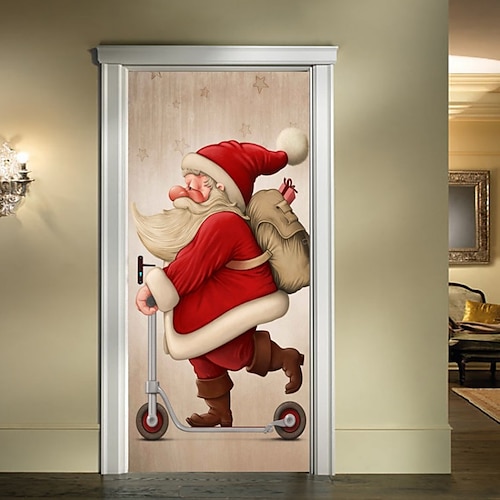

Weihnachten 3D-Aufkleber, wasserdichte Türaufkleber, Weihnachtstür-Wandbild, selbstklebende Tapete, PVC-Aufkleber, abnehmbarer Wandaufkleber für Heimbüro-Dekoration