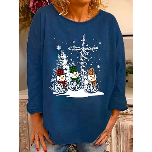 

Mulheres Camiseta Camisa de Natal Preto Vermelho Azul Boneco de Neve Árvore de Natal Imprimir Manga Longa Natal Final de semana Festival / feriado Decote Redondo Normal Pintura Primavera Outono