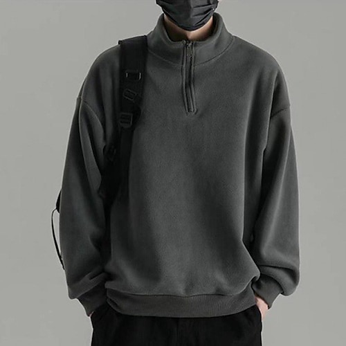 

Herren Sweatshirt Pullover Polarvlies Sweatshirt mit Viertelreißverschluss Schwarz Khaki Dunkelgray Troyer Halber Reißverschluss Glatt Sport Natur Täglich Festtage Strassenmode Basic Brautkleider