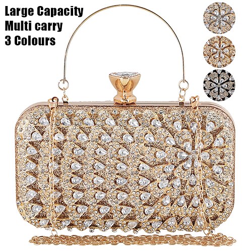 

Mulheres Bolsa Evening Bag Bolsa de Pulso Poliéster Festa Natal Feriado Pedrarias Detalhes em Cristal Corrente Grande Capacidade Leve Durável Geométrica Prata Preto Dourado