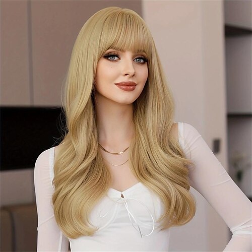 

Long Wavy Blonde Wig With Bangs For Women Girls Natural Synthetic Body Wavy Wigs With Bangs Highlight Blonde Wig For Halloween Cosplay And Daily Party Wig 22 Inch Christmas Party Wigs