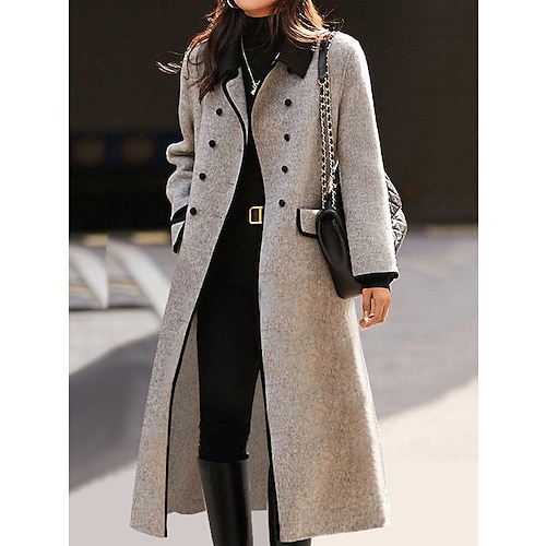 

Women's Winter Coat Long Overcoat Double Breasted Laple Trench Coat with Pockets Warm Windproof Fall Loose Fit Outerwear Long Sleeve Black Grey