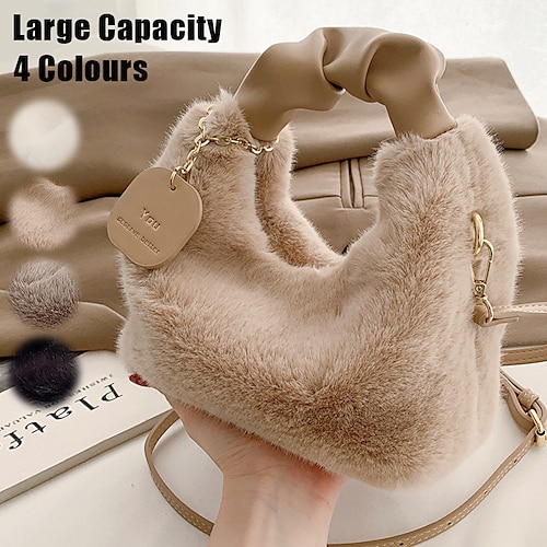 

Femme Sac à main Sac bandoulière Sac d'épaule Sac moelleux Fausse Fourrure Soirée du quotidien Vacances Pendentif Fermeture Grande Capacité Poids Léger Multi-portage Couleur unie Noir Blanche Kaki