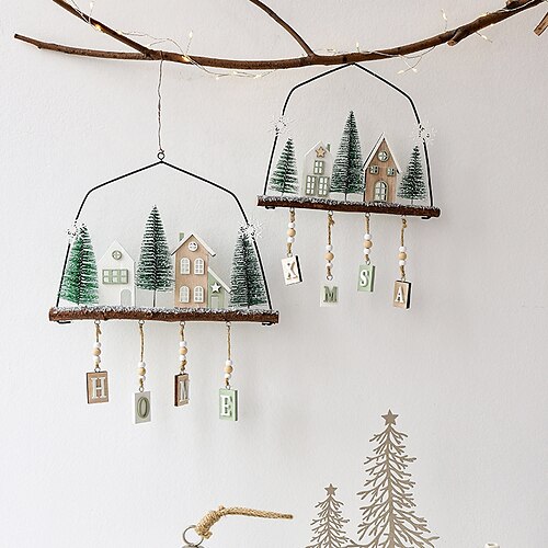 

Pendentifs de petite maison en bois de noël nordique, signes de lettres de noël, décorations d'arbre de noël, décorations de noël