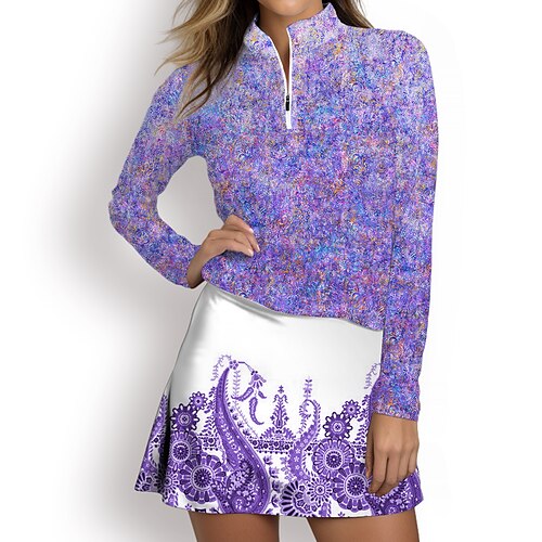 

Women's Polo Shirt Golf Shirt Breathable Quick Dry Moisture Wicking Long Sleeve Golf Apparel Golf Clothes Regular Fit Zipper Stand Collar Printed Spring Autumn Tennis Golf Pickleball