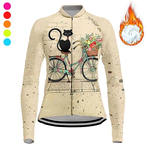 

21Grams Women's Cycling Jersey Long Sleeve Winter Bike Top with 3 Rear Pockets Mountain Bike MTB Road Bike Cycling Fleece Lining Breathable Moisture Wicking Reflective Strips Violet Pink Blue Graphic