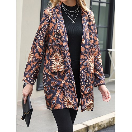 

Damen Mantel Outdoor Büro / Geschäftlich Strasse Herbst Winter Lang Mantel Regular Fit warm halten Atmungsaktiv Zeitgenössisch Stilvoll Komfortabel Jacken Langarm Blumen Geometrisch Mit Taschen