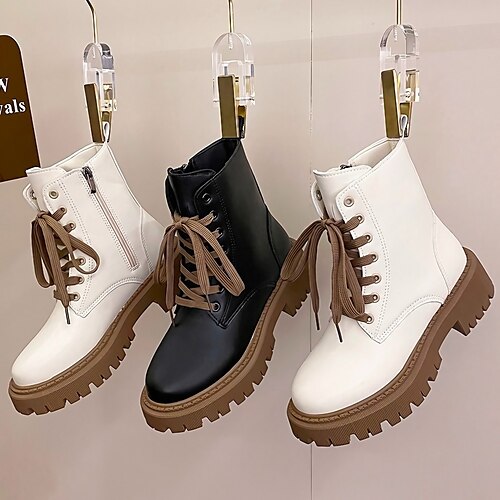 

Mujer Botas Botas de Combate Botas de Moto Botas con cordones Exterior Trabajo Diario Botas a media pierna Talón de bloque Tacón Cuadrado Dedo redondo Casual Minimalismo Estilo industrial PU
