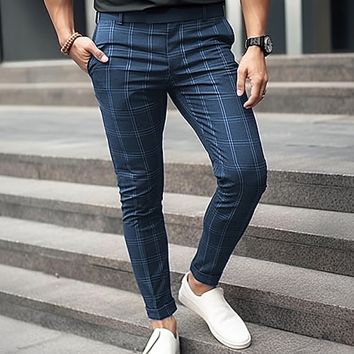 

Hombre Pantalones Chinos pantalones chinos Bolsillo Plaid Comodidad Transpirable Exterior Diario Noche Moda Casual Negro Azul Piscina