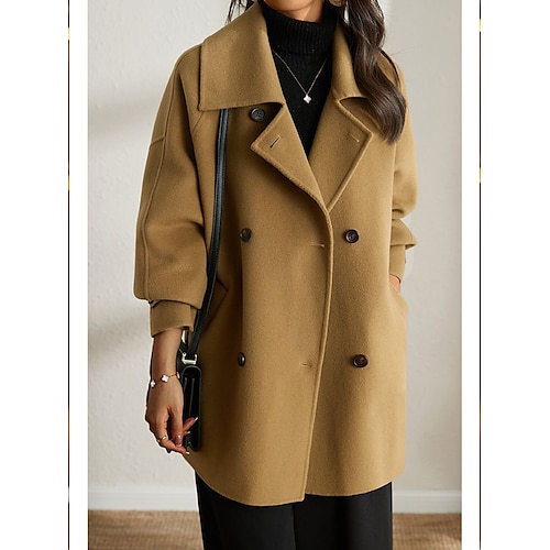 

Manteau Femme Extérieur Travail Plein Air Achats Style classique Tendance Minimalisme Confortable Avec poches Normal Manteau Noir épaissi Chameau épaissi Noir Automne Hiver Double Boutonnage Col