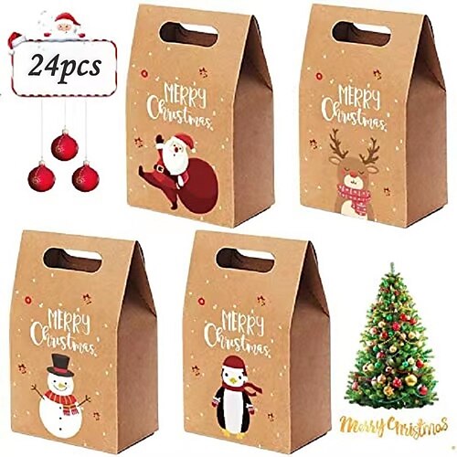 

Ensemble de 24 sacs cadeaux pour Noël, sacs cadeaux pour calendrier de l'Avent de Noël, sacs suspendus pour calendrier de compte à rebours de 24 jours, sac de bricolage en papier kraft de Noël 2023