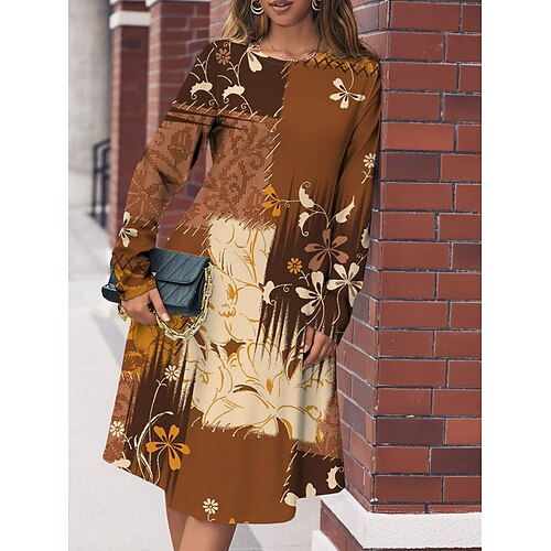 

Mujer Vestimenta casual Vestido de invierno Vestido estilo camiseta Floral Bloque de color Bolsillo Estampado Cuello Barco Vestido Midi Vintage Étnico Exterior Diario Manga Larga Ajuste regular