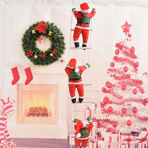 

Christmas Wall Decor Hot Santa Claus Climbing Stairs Christmas Tree Decoration New Year Ornament Santa Claus Giving Gift Hangings With Stair