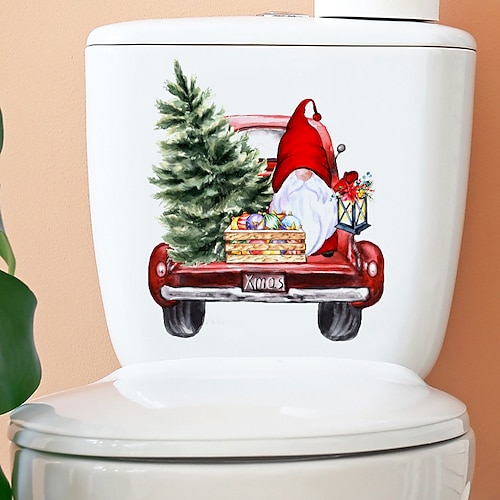 

Christmas Stickers Xmas Stickers, Christmas Dwarf Driving Christmas Tree Children's Toilet Home Decoration Wall Sticker