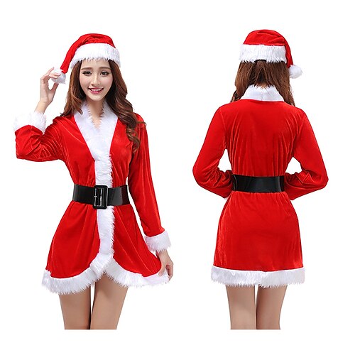 

Santa Suit Santa Claus Mrs.Claus Outfits Christmas Dress Santa Clothes Vacation Dress Women's Cosplay Costume Christmas Christmas Carnival Masquerade Adults' Party Christmas New Year Eve Velvet Dress