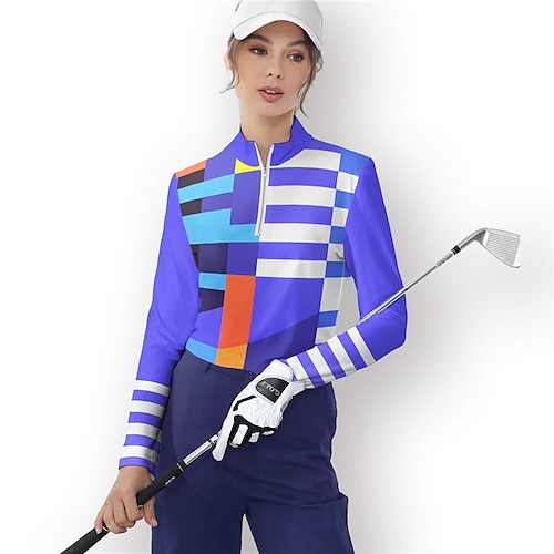 

Women's Polo Shirt Golf Shirt Breathable Quick Dry Moisture Wicking Long Sleeve Golf Apparel Golf Clothes Regular Fit Zipper Stand Collar Printed Spring Autumn Tennis Golf Pickleball