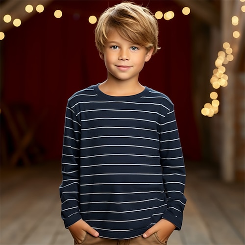 

Boys 3D Stripe Tee Shirt Long Sleeve 3D Print Fall Winter Sports Fashion Streetwear Polyester Kids 3-12 Years Crew Neck Outdoor Casual Daily Regular Fit