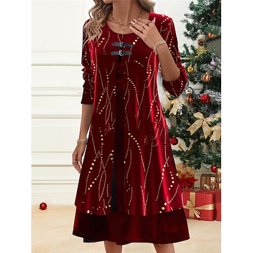 

Damen-Weihnachtspartykleid, schwarzes Samtkleid, Cocktailkleid, Midikleid, Schwarz, Burgunderrot, Königsblau, Langarm, reine Farbe, Patchwork, Frühling, Herbst, Winter