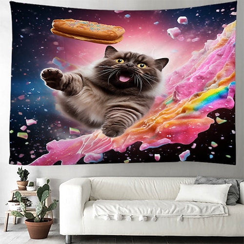 

Chat drôle suspendu tapisserie mur art grande tapisserie décor mural photographie toile de fond couverture rideau maison chambre salon décoration