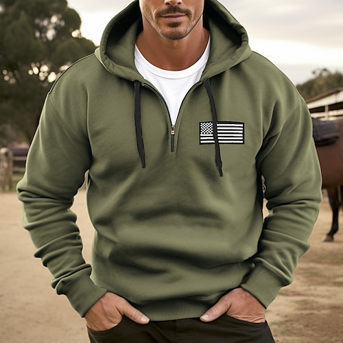 

Hombre Sudadera Sudadera con capucha y cremallera de un cuarto Azul Piscina Marrón Verde Trébol Gris Con Capucha Bandera Cremallera Deporte Diario Festivos Ropa de calle Fresco Casual Primavera