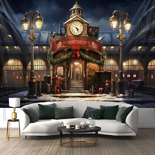 

Weihnachtshaus-Hängeteppich, Wandkunst, großer Weihnachts-Wandteppich, Wanddekoration, Fotohintergrund, Decke, Vorhang, Zuhause, Schlafzimmer, Wohnzimmer, Dekoration