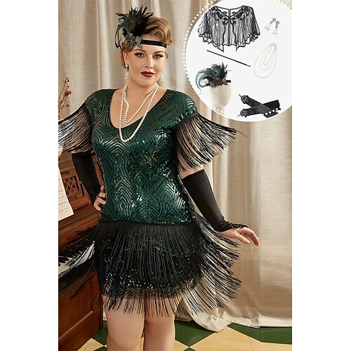 

Retro Antiguo Rugido 20s 1920s Vestido Flapper Vestidos Accesorios Diadema de estilo flapper Chales El gran Gatsby Mujer Lentejuelas Borlas Cosplay Disfraz Talla Grande Navidad Víspera de Todos los