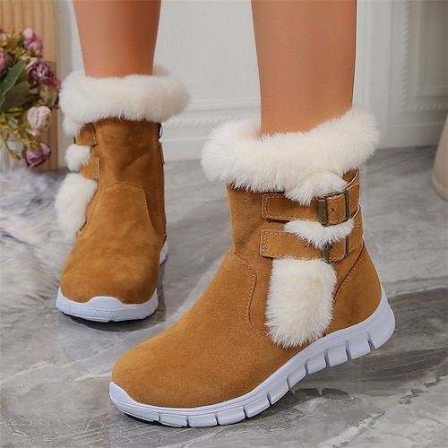 

Women's Boots Snow Boots Plus Size Daily Fleece Lined Booties Ankle Boots Flat Heel Round Toe Plush Casual Comfort Faux Suede Zipper Solid Color Black Brown