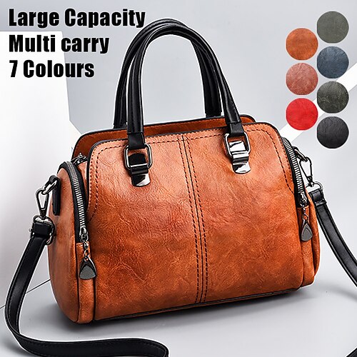 

Women's Handbag Crossbody Bag Shoulder Bag Boston Bag PU Leather Outdoor Daily Holiday Zipper Large Capacity Waterproof Durable Solid Color grey blue Denim Blue Rubber powder