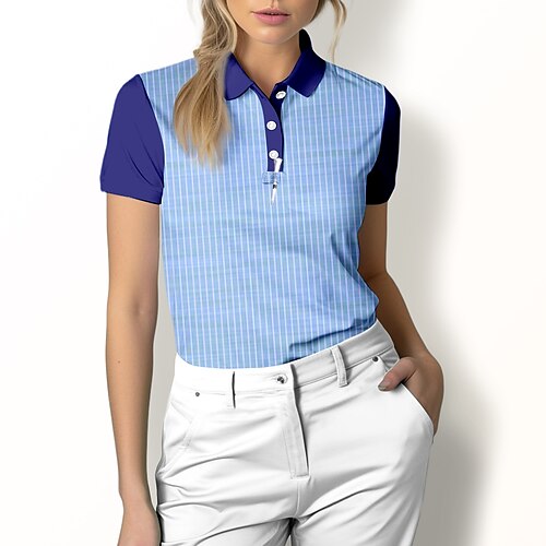 

Mujer Camisas de polo Camiseta de golf Polo con botones Transpirable Secado rápido Dispersor de humedad Manga Corta Ropa de golf ropa de golf Ajuste regular Rayas Verano Tenis Golf pepinillo