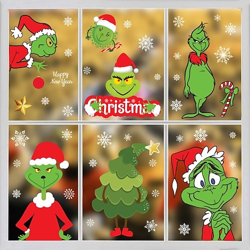 

8 pièces autocollants de fenêtre grinch de noël décoration festive autocollants de fenêtre de noël pour la maison vitrine en verre autocollants de noël autocollants électrostatiques autocollants en